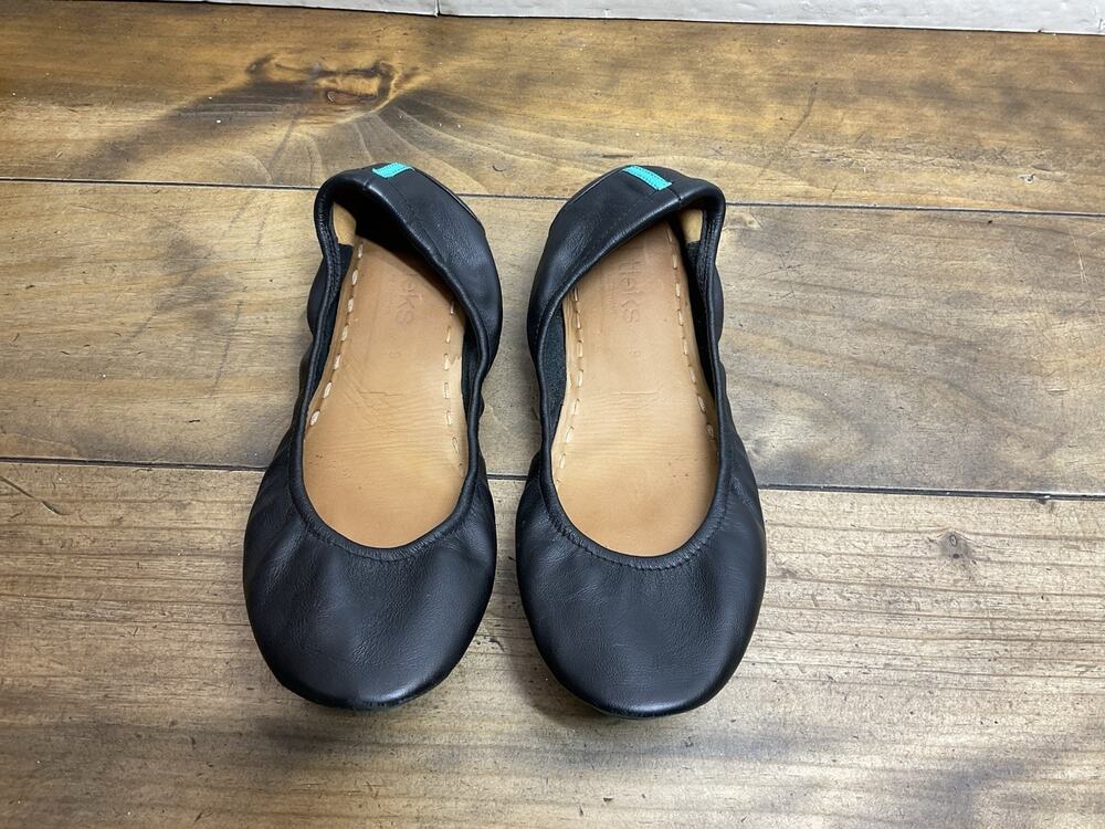 TIEKS by Gavrieli BALLET FLATS Black Leather Comfort Slip On Foldable Womens 9